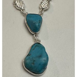 Blue Turquoise Large Stone With Blue Glass Beads Necklace. NWOT